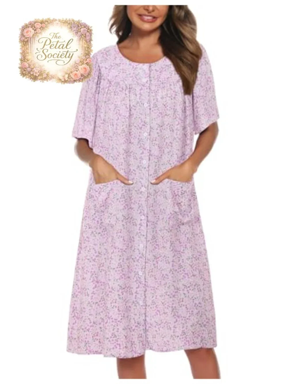 Women's Cotton House Dress Button Down Sleepshirt with Pockets